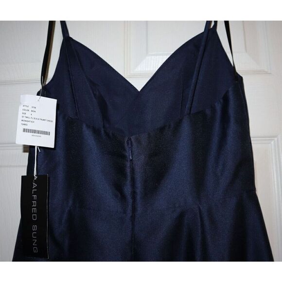 Alfred Sung D758 Women's Sz 4 Midnight Surplice Satin Twill Trumpet Dress $242 - Picture 6 of 8